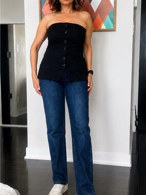 Abercrombie & Fitch Black Strapless Button-Up Top